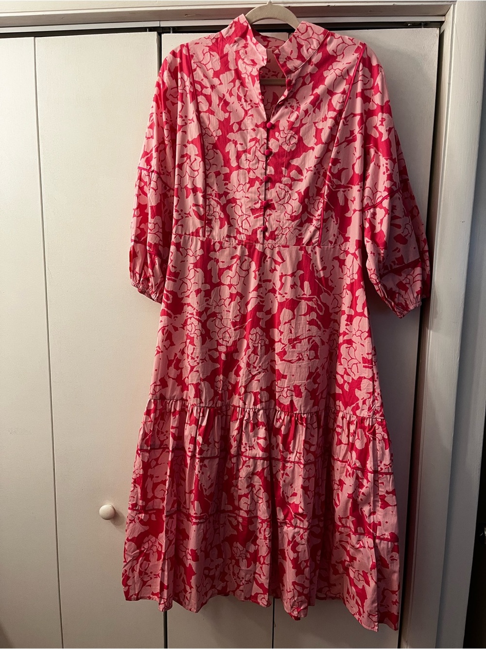 Women's Pink Floral Tiered Midi Dress